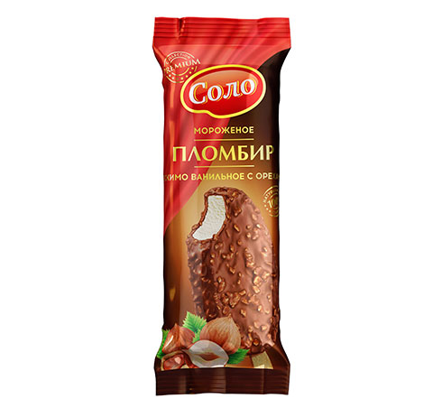 Мороженое "Соло" Эскимо Пломбир ванильное с орехами